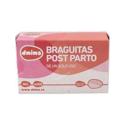 DNINS BRAGA DESECHABLE POST PARTO MALLA ELAST T/M-L 4 UN