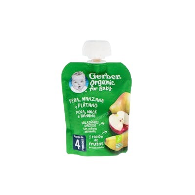 GERBER POUCH ORGANIC PERA, MANZANA, PLATANO 90 G
