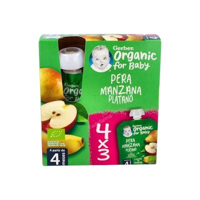 GERBER POUCH PERA, MANZANA Y PLATANO 90 G 4 U