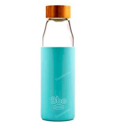 IRISANA BOTELLA BOROSILICATO tapon bambu azul 500ml.